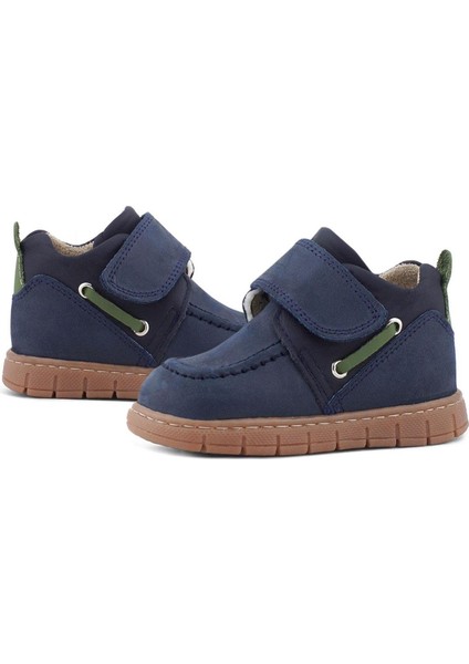 Hakiki Deri Lacivert Yeşil Cırt Cırtlı Bebek Bot