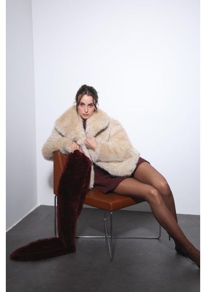 Ekru Suni Kürk Kadın Ceket