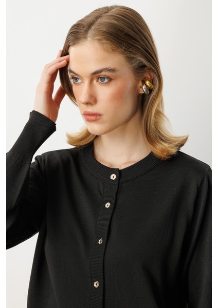 Düğmeli Basic Triko Hırka-SİYAH fiyatları