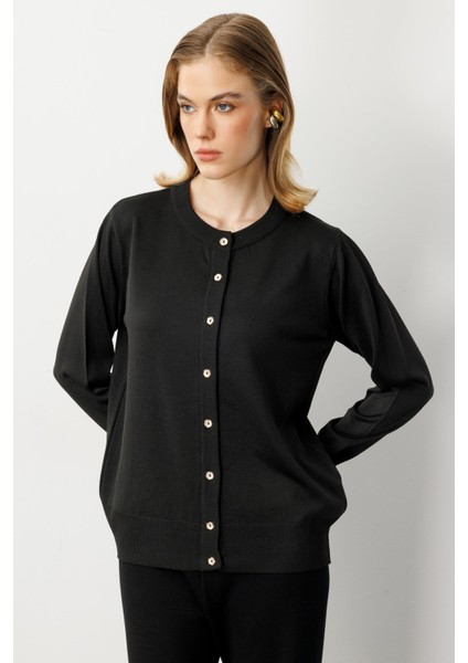 Düğmeli Basic Triko Hırka-SİYAH modelleri