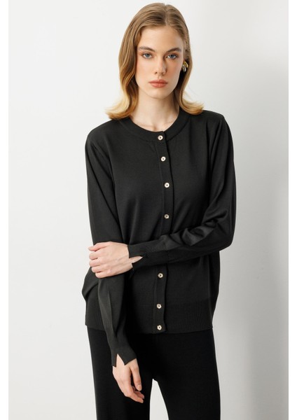 Düğmeli Basic Triko Hırka-SİYAH fırsatları