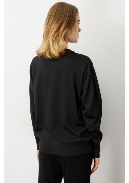 Düğmeli Basic Triko Hırka-SİYAH