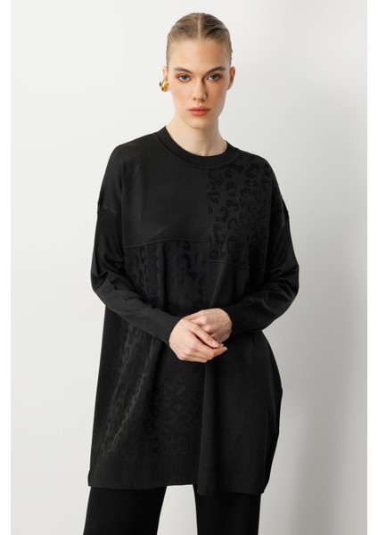 Leopar Kombinli Triko Tunik-Siyah modelleri