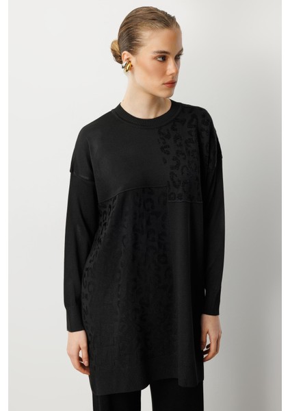Leopar Kombinli Triko Tunik-Siyah fırsatları
