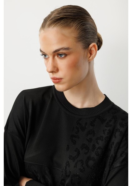 Leopar Kombinli Triko Tunik-Siyah indirimleri