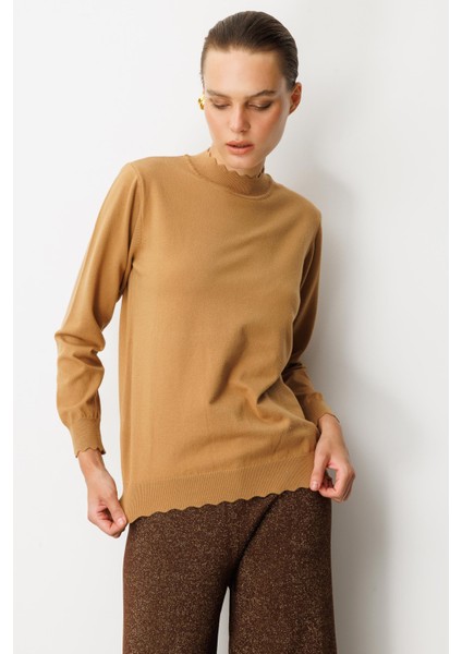 Yarım Balıkçı Angora Triko Kazak-Camel modelleri