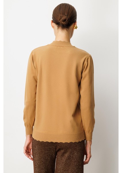 Yarım Balıkçı Angora Triko Kazak-Camel