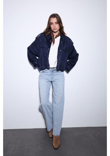 Lacivert Süet Görünümlü Bomber Kadın Mont fiyatları