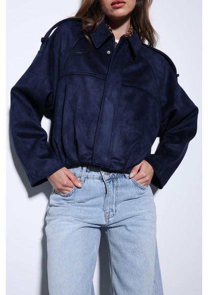 Lacivert Süet Görünümlü Bomber Kadın Mont fırsatları