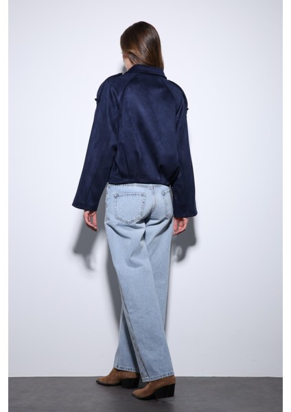 Lacivert Süet Görünümlü Bomber Kadın Mont indirimleri