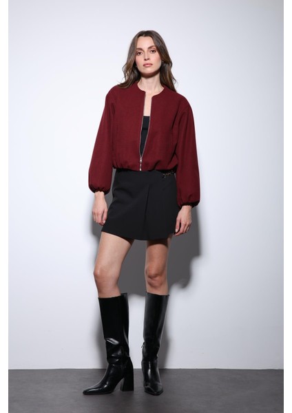 Bordo Bel Lastikli Crop Kadın Mont fiyatları