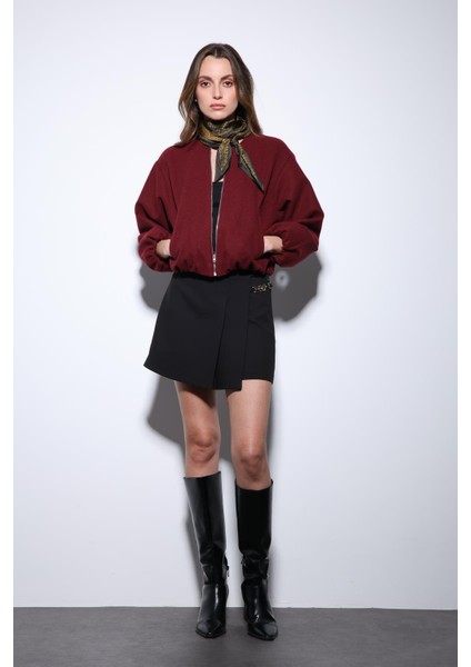 Bordo Bel Lastikli Crop Kadın Mont modelleri