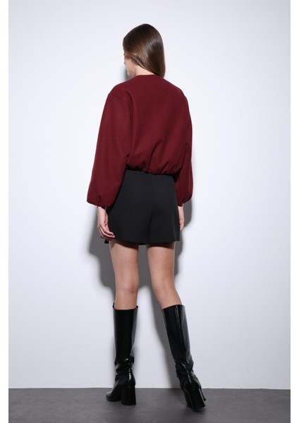 Bordo Bel Lastikli Crop Kadın Mont