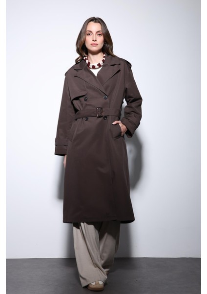 Kahve Kruvaze Kemerli Kadın Trençkot fiyatları