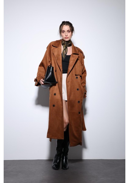 Taba Kruvaze Süet Görünümlü Premium Kadın Trençkot fiyatları