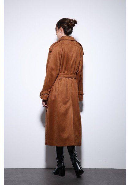 Taba Kruvaze Süet Görünümlü Premium Kadın Trençkot indirimleri