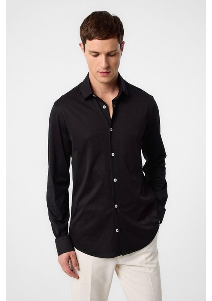 Siyah Slim Fit Erkek Gömlek