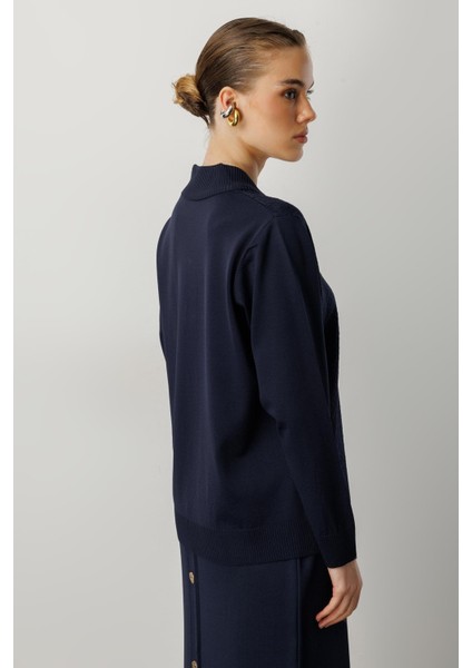 Büyük Beden Düğme Detaylı Triko Kazak-LACI