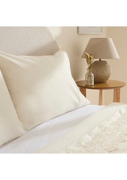 Avenza Brodeli Çift Kişilik Nevresım Takımı Beyaz