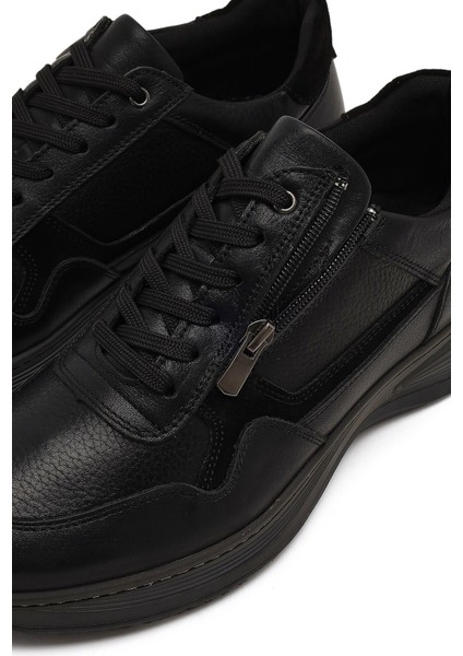 Erkek Siyah Bağcıklı Deri Casual Ayakkabı 25WFD674514