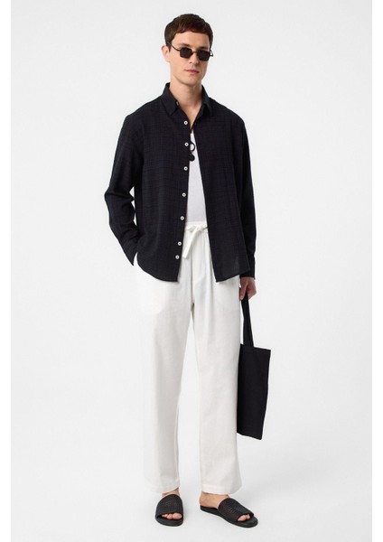 Siyah Relax Fit Dokulu Erkek Gömlek fiyatları