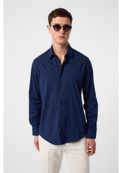 Lacivert Slim Fit Erkek Gömlek