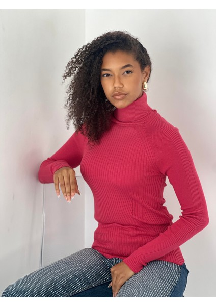 Reglan Kollu Fitilli Boğazlı Fuşya Triko Kazak fırsatları