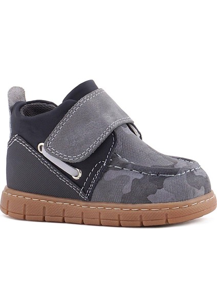Hakiki Deri Gri Kamuflaj Desenli Cırt Cırtlı Bebek Bot