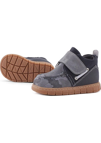 Hakiki Deri Gri Kamuflaj Desenli Cırt Cırtlı Bebek Bot