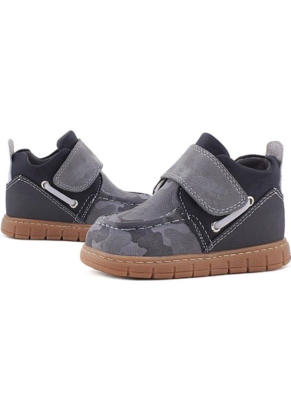 Hakiki Deri Gri Kamuflaj Desenli Cırt Cırtlı Bebek Bot