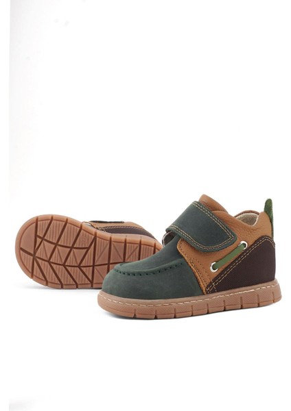 Hakiki Deri Yeşil Kahve Cırt Cırtlı Bebek Bot