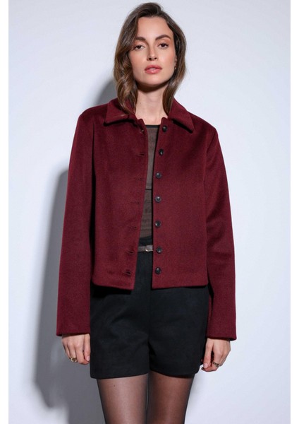 Bordo Gömlek Yaka Kısa Kaşe Ceket