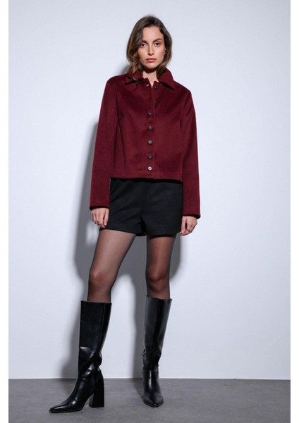 Bordo Gömlek Yaka Kısa Kaşe Ceket fiyatları