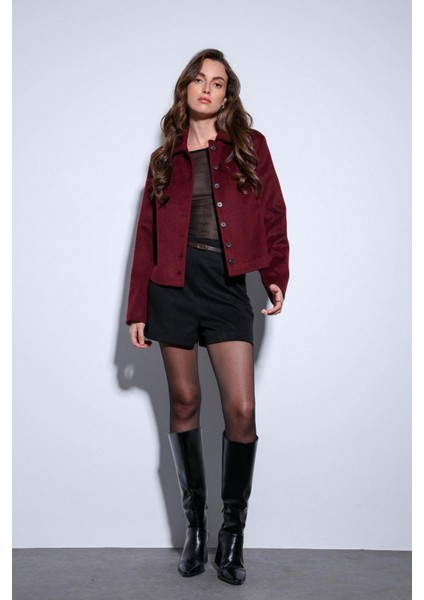 Bordo Gömlek Yaka Kısa Kaşe Ceket modelleri