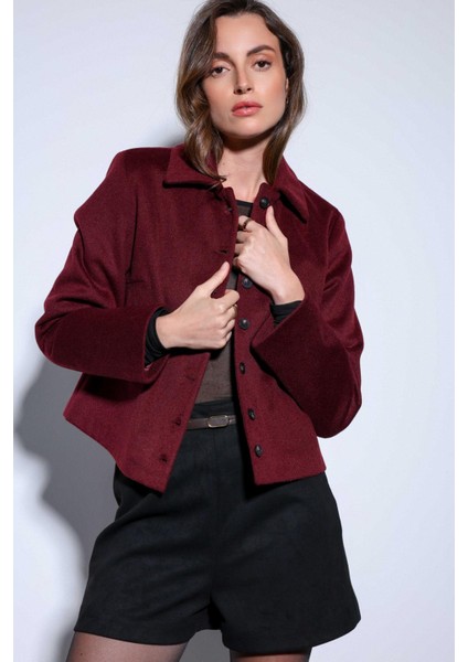 Bordo Gömlek Yaka Kısa Kaşe Ceket fırsatları