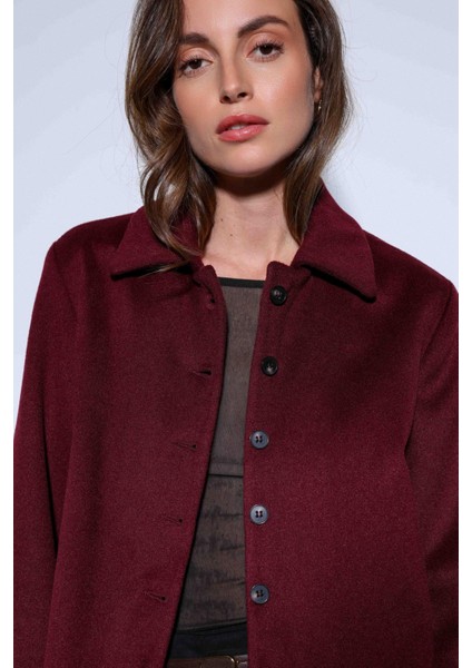 Bordo Gömlek Yaka Kısa Kaşe Ceket