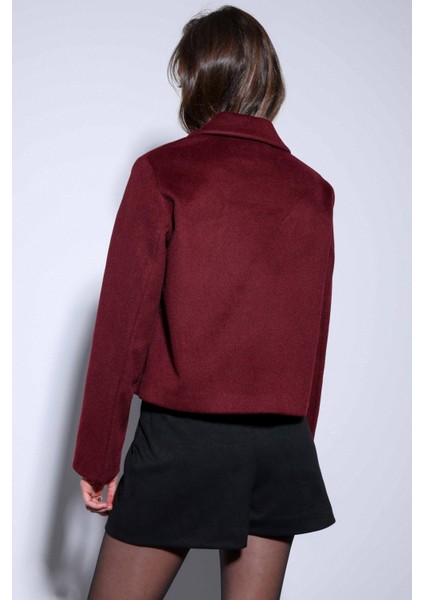 Bordo Gömlek Yaka Kısa Kaşe Ceket