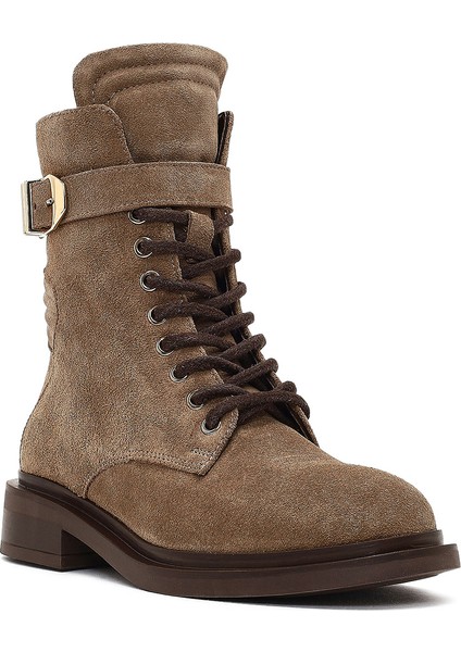 Kadın Vizon Fermuarlı Bağcıklı Süet Deri Postal Bot 25WFD200110