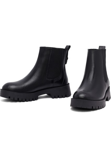 Kadın Siyah Kalın Tabanlı Deri Chelsea Bot 25WFD413918 modelleri