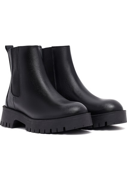 Kadın Siyah Kalın Tabanlı Deri Chelsea Bot 25WFD413918 fırsatları