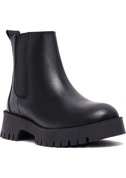 Kadın Siyah Kalın Tabanlı Deri Chelsea Bot 25WFD413918