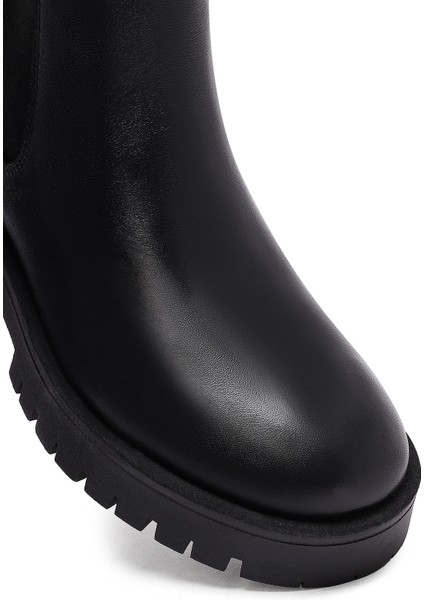 Kadın Siyah Kalın Tabanlı Deri Chelsea Bot 25WFD413918