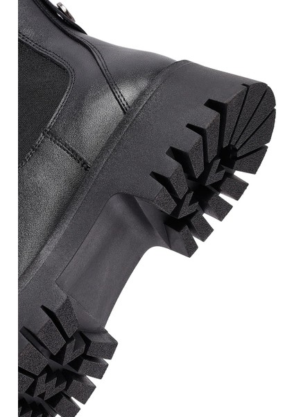 Kadın Siyah Kalın Tabanlı Deri Chelsea Bot 25WFD413918