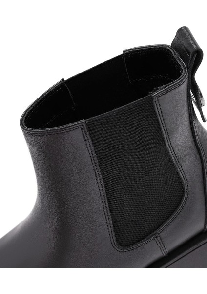 Kadın Siyah Kalın Tabanlı Deri Chelsea Bot 25WFD413918