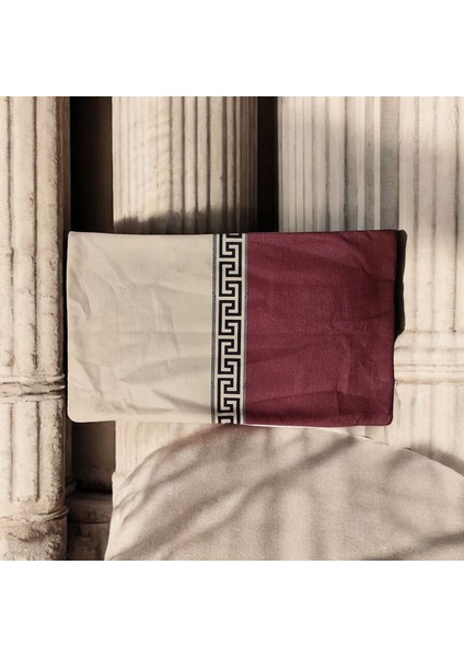 Dikdörtgen Mitolojik Yunan Anahtarı Desenli Kadife Pamuk Premium Dizayn Kırlent Kılıfı