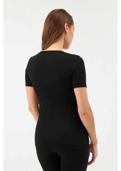 500 Kadın Kısa Kollu O Yaka Termal Üst Içlik-Siyah fırsatları