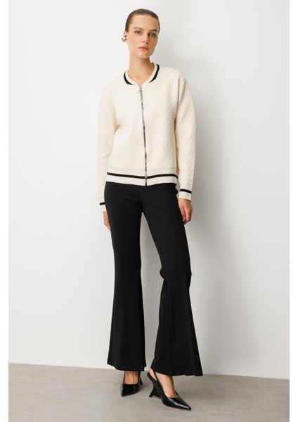 Ribana Detaylı Fermuarlı Triko Hırka-EKRU fiyatları