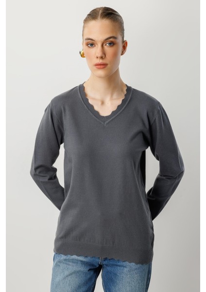 V Yaka Angora Triko Kazak-Fume modelleri