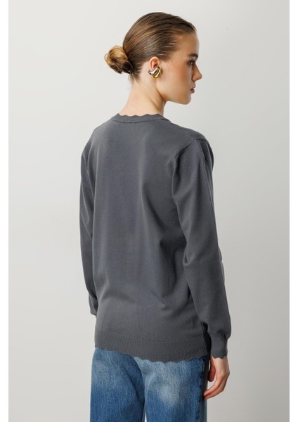 V Yaka Angora Triko Kazak-Fume indirimleri