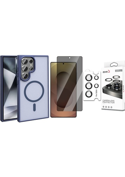 Galaxy S25 Ultra Kılıf Magsafe Şarj Özellikli Mat Arka Yüzey Zore Sio Kapak + Safir Kamera Lens + Hayalet Ekran Koruyucu